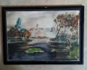 Ecole Franaise XXe Pastel Paysage bord d'tang