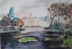 Ecole Franaise XXe Pastel Paysage bord d'tang