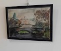 Ecole Franaise XXe Pastel Paysage bord d'tang